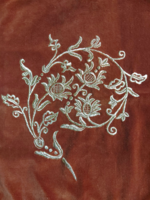 Velvet table runner embroidered with gold thread