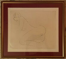 Nyina Florovskaya, female nude 1, one-line drawing scratched with a needle, cardboard, 26 x 30 cm + frame