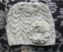 Hand-knitted, unique, women's hat, white