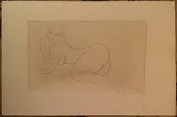 Nyina Florovskaya, female nude 9, one-line drawing scratched with a needle, cardboard, 19 x 32 cm, unframed