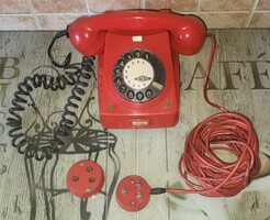 Tárcsás telefon, piros, komlpett szett