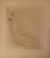 Nyina Florovskaya, female nude 15, one-line drawing scratched with a needle, cardboard, 29 x 26 cm, unframed