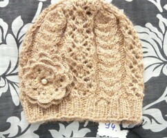 Beautiful beige, hand-knitted women's hat, unique, new