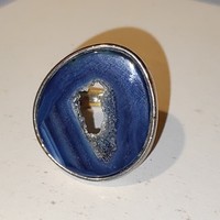 Achát szelet használt fém gyűrű (59)