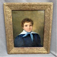 Painting, marked defregger; boy portrait, ca. 1860!!!