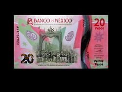 UNC - 20 PESOS - MEXIKÓ- 2021 -ÚJ POLIMER ABLAKOS BANKJEGY