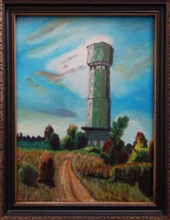 Water tower acrylic painting