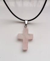Natural rose quartz cross necklace.