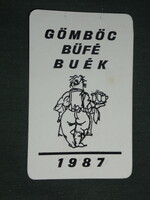 Card calendar, Pécs gömböc buffet, beer bar, graphic artist, humorous, waiter, 1987, (3)