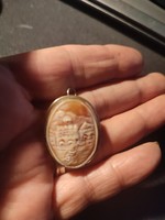 Silver carved bone pendant or brooch