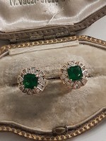 Gold-plated earrings with emerald green stones and zircons