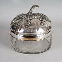 Silver stylized pumpkin glass offering with lid