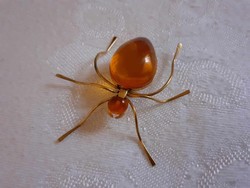 Ant-shaped, gilded Russian amber brooch