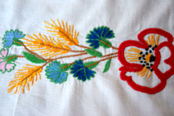 Antique old linen drapery towel towel decorative towel hand embroidered folk wheat poppy 86 x 81