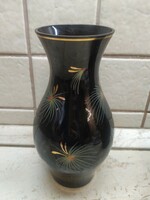 German black glass vase for sale with web sign! Beautiful hand-painted black glass vase for sale!