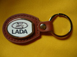 Lada oval metal key ring on a leather base