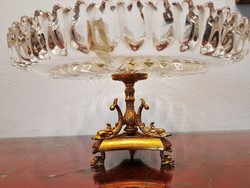 Empire-style glass centerpiece with gilded bronze legs, split tray