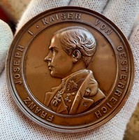 Ferenc József bronz emlékérme, az 1849-ben elesett hősök emlékére.
