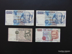 Olaszország 1000 - 1000 - 10000 - 10000 lira bankjegy LOT !