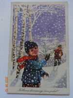 Régi grafikus karácsonyi üdvözlő képeslap, Máté András rajz