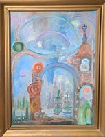 Mystical scene with ships (oil painting with frame) fairytale, magical, sailing