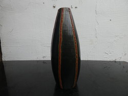 Pesthidegkút black/burgundy csikos ceramic vase 1970.