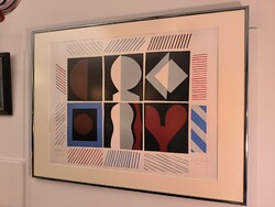 József Bartl's 1982 81x61 cm modern work entitled 6 forms in an exclusive polished metal frame