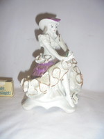 Porcelain lady, woman in ruffled dress - nipp, statue, figurine