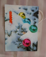 Karácsonyi képeslap 10.: gyertya, fenyő, gömb