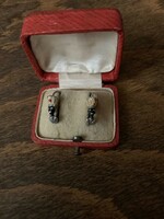 Antique silver enameled earrings with mint head