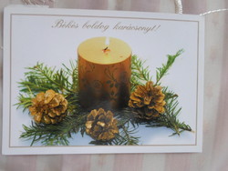 Karácsonyi képeslap 11.: gyertya, fenyő, toboz