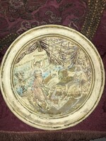 Antique majolica bowl with a plastic figural scene: the dance of Salome