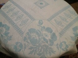 Old azure pale blue damask tablecloth, 150x140