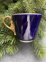 Cobalt blue wonderful small tea and cappuccino cup with gilded handle