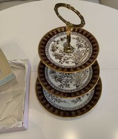 Beautiful new boxed mz porcelain tiered cake fruit cake stand holder offering gold plated