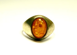 Art deco silver ring with amber stone