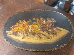 Old Russian hand-painted wooden box, box. 11.5 Cm.