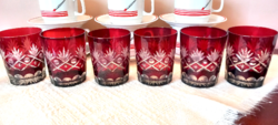 Set of 6 colored, burgundy polished whiskey glasses