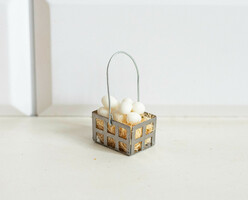 Vintage mini tojásgyűjtő kosár - bababútor, babaházi kiegészítő, miniatűr, konyha