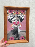 Portrait painting in a striking wooden frame