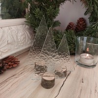 Transparent cathedral glass Christmas tree set of 3 in a wooden base