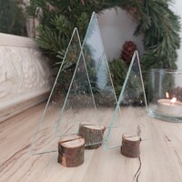 Modern small bubble pattern translucent glass Christmas tree set of 3 in a wooden base