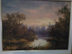 Jenő Bóna - Tisza backwater - oil painting