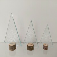 Ice flower glass Christmas tree set of 3 in a wooden base