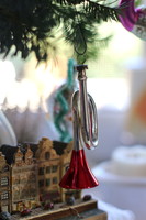 Antik belga üveg karácsonyfa dísz, trombita, kézzel festett, gyűjteményes darab