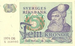 5 Korona kronor 1976 Sweden 2. Uncirculated.