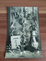 Old New Year's card, champagne, black and white, 1960s