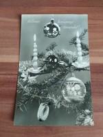 Régi karácsonyi képeslap, fekete-fehér, 1961