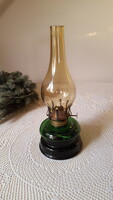 Green glass kerosene lamp with smoky cylinder