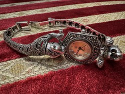 Ezüst karóra Vintage Ladies Waterproof 925 Sterling Silver Watches Leopard
